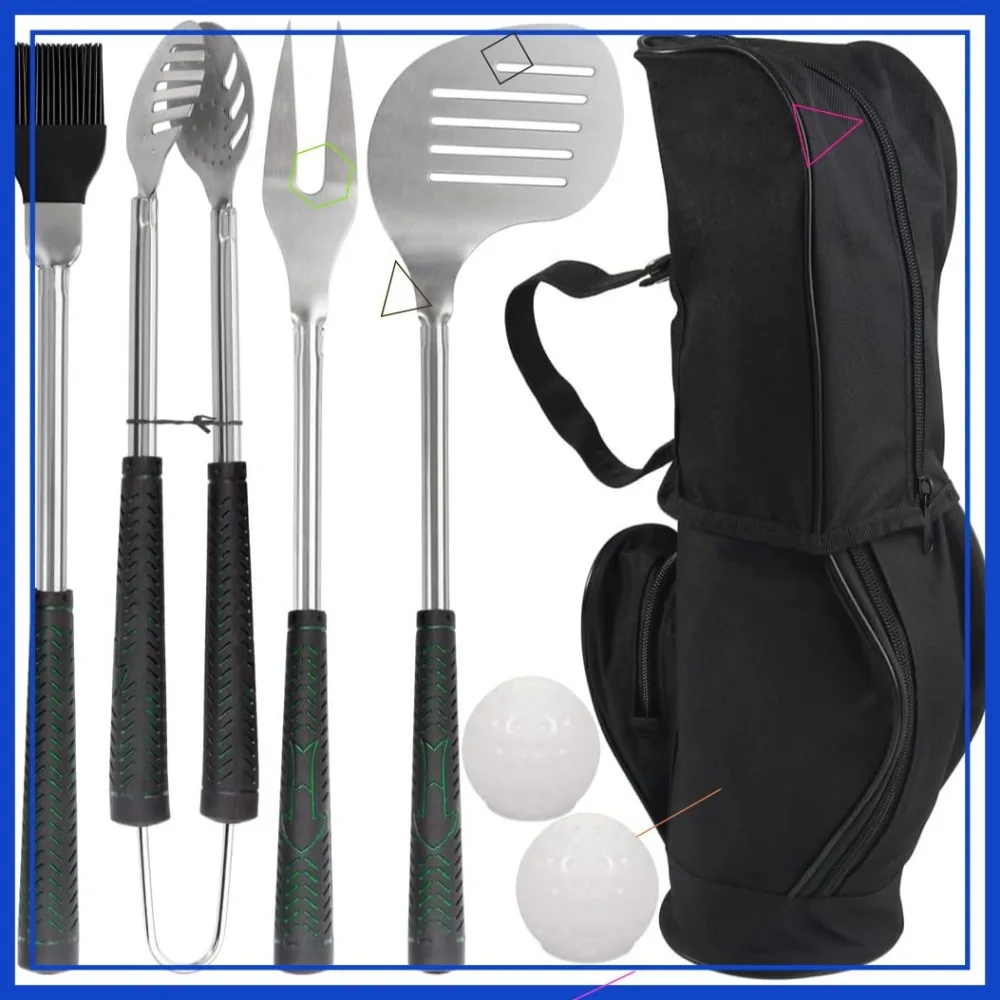 

7-Piece Golf-Themed BBQ Tool Set with Stainless Steel Construction and Rubber Handle - Perfect Outdoor Grilling Accessories