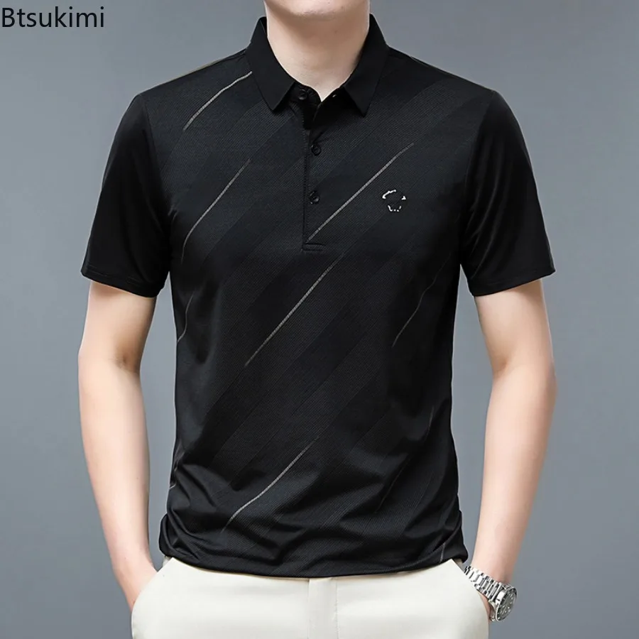 جديد 2025 رجال الأعمال بلون بولو قصيرة الأكمام السلس ومقاومة التجاعيد مريحة أعلى الصيف عارضة فضفاض تي شيرت #5