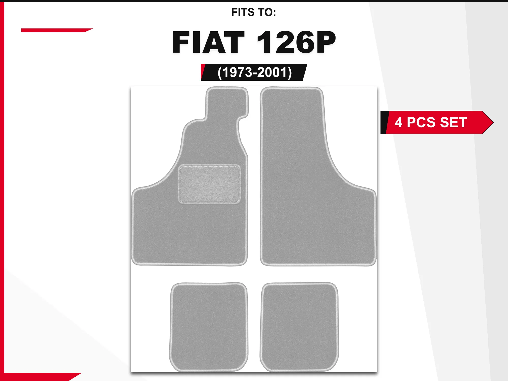 OSLO velourmatten voor: Fiat 126P 1973-2001 N/A Grijs 4 stuks