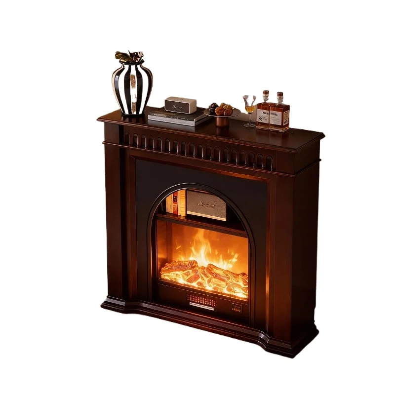 

French warm fireplace decorative cabinet, living room flame simulation fire medieval mystery cabinet, solid wood entrance door