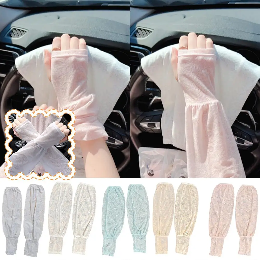 Stylish Lace Flower Ice Silk Arm Sleeves For Summer Sun Protection Female Anti Ultraviolet Long Arm Sports Drive Cool Feeling