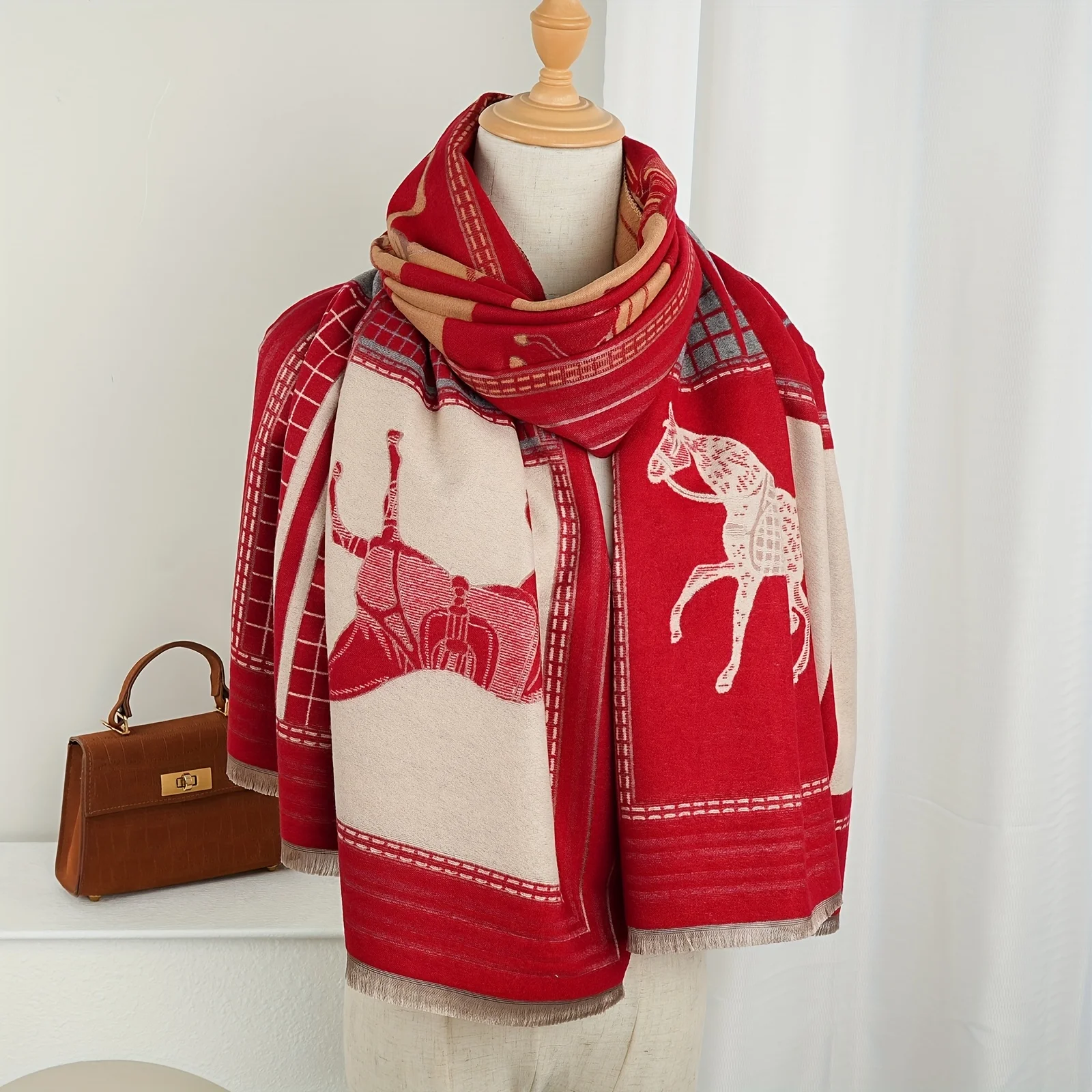 

Double-Sided Bohemian Scarf - Animal Print, Warm Polyester, Versatile Wrap for Fall/Winter Fashion. Stylish & Casual Accessory!