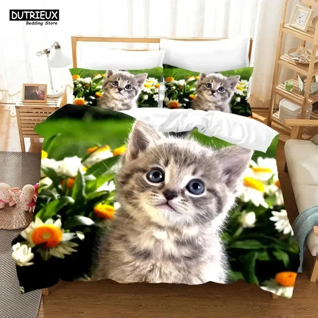 

Cute Baby Cat Bedding Set White Black Kitten Bed Linen Single Double Queen Twin Full Size Duvet Cover Kids Girls Dogs Room Decor