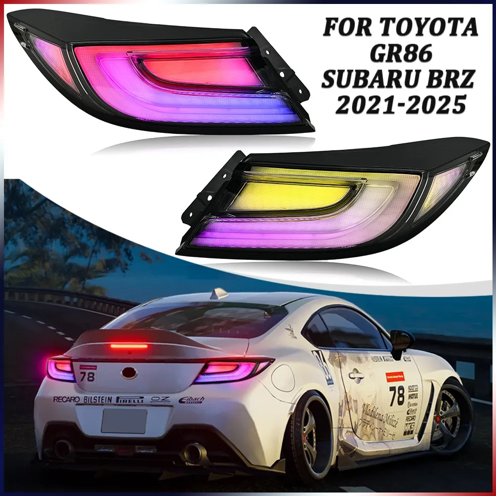 

2 шт. RGB светодиодный задний фонарь в сборе для Toyota GR86 Subaru BRZ 2021-2025, задний фонарь багажника, анимационные аксессуары Plug and Play