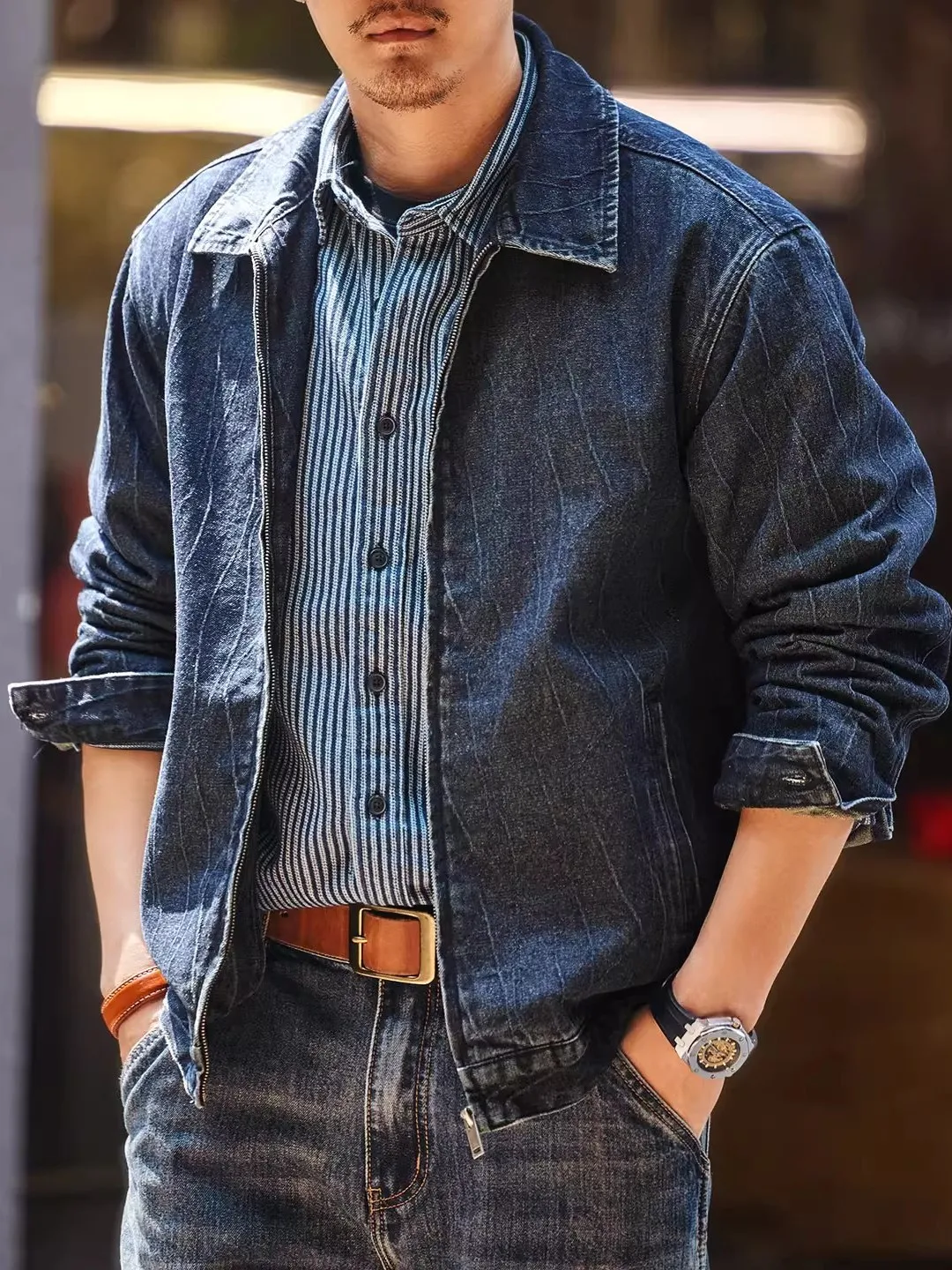 

Loose Fit Men's Denim Jaet High-Defn Art Embroidery Texture American Retro Sle Autumn New Loose Hunt Coat