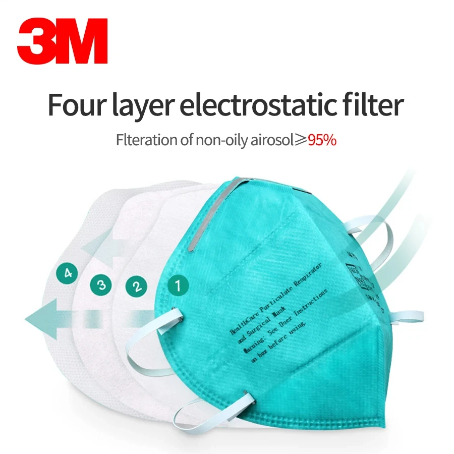 قناع 3M للرعاية الصحية 9132Niosh N95 جهاز تنفس مقاوم للرذاذ لموظفي الرعاية الصحية المهنية حزمة فردية غير صمامية عالية الكفاءة