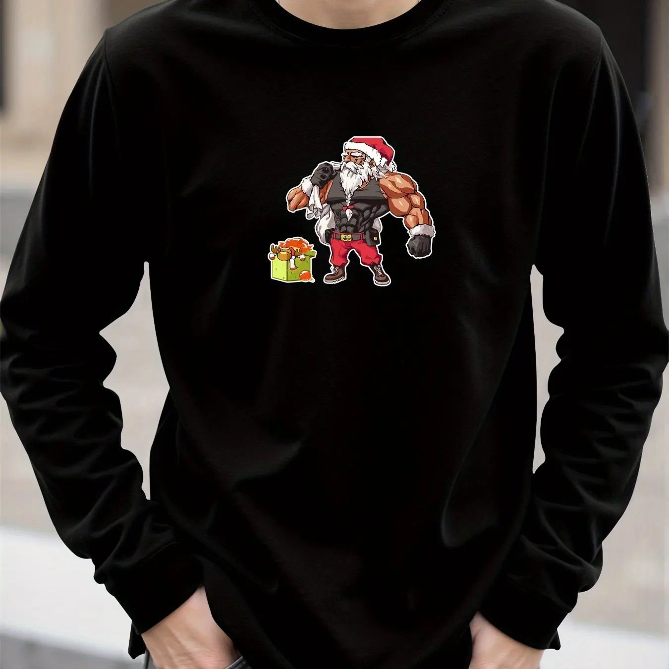 مضحك ثلاثية الأبعاد سانتا كلوز طباعة الرجال تي شيرت الخريف عادية س الرقبة طويلة الأكمام بلايز موضة فضفاضة عيد الميلاد تيز عيد الميلاد الرجال الملابس