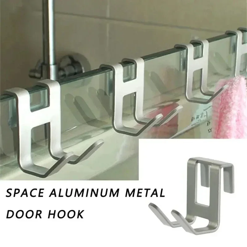 Space Aluminum Traceless Hook Radiator Metal Double-head Hook Towel Bathroom Glass Door Nail-free Door Rear Coat Hook