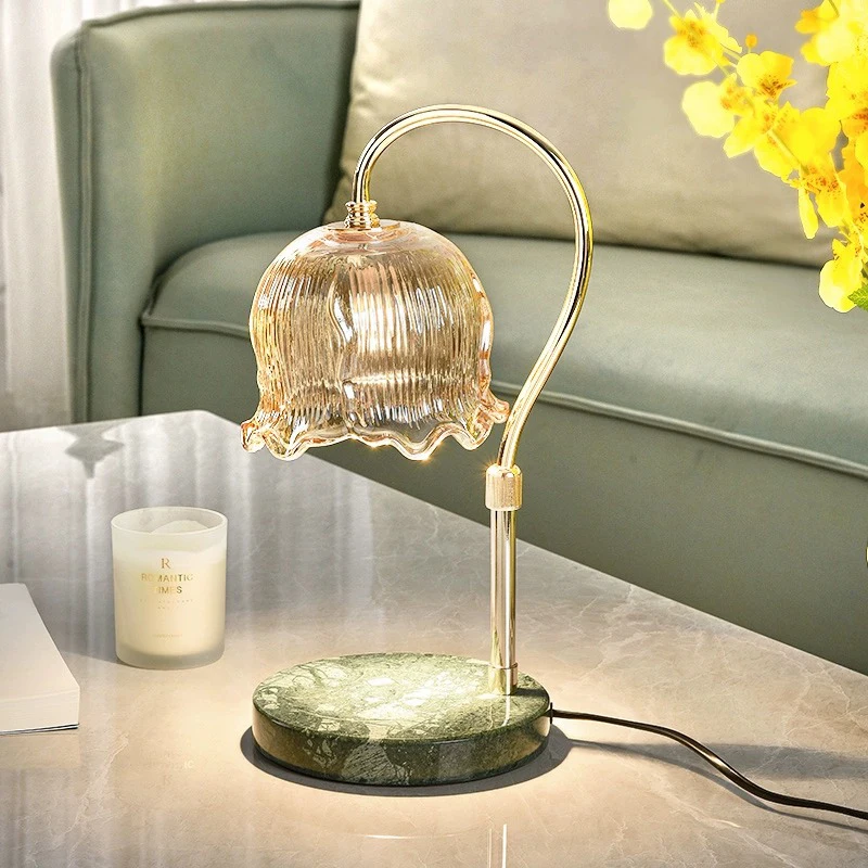 AiPaiTe Scandinavian Flower Glass Table Lamp for Living Room Bedroom, No Open Flame Molten Wax Ambiance Aromatherapy Lamps