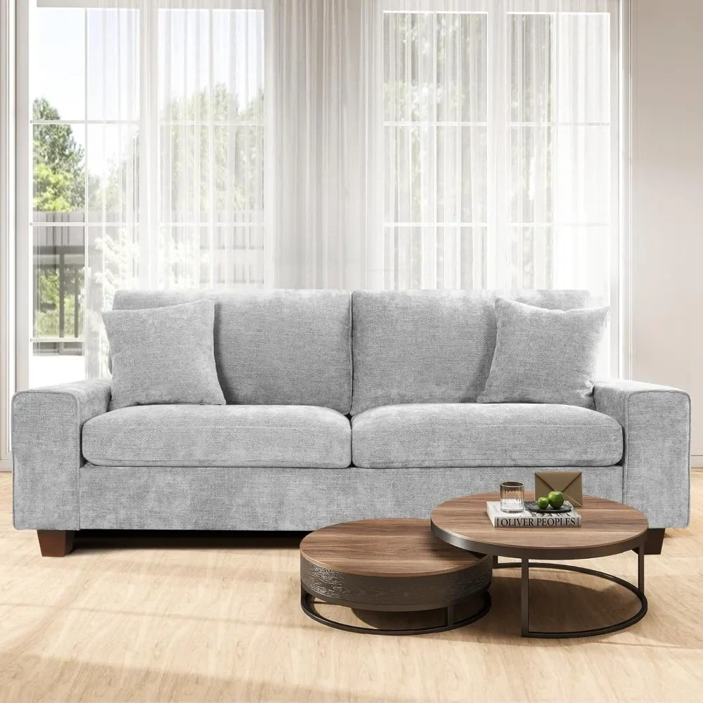 

71.25" Chenille Sofa Couches for Living Room, 2 Seater Sofa with 2 Pillows