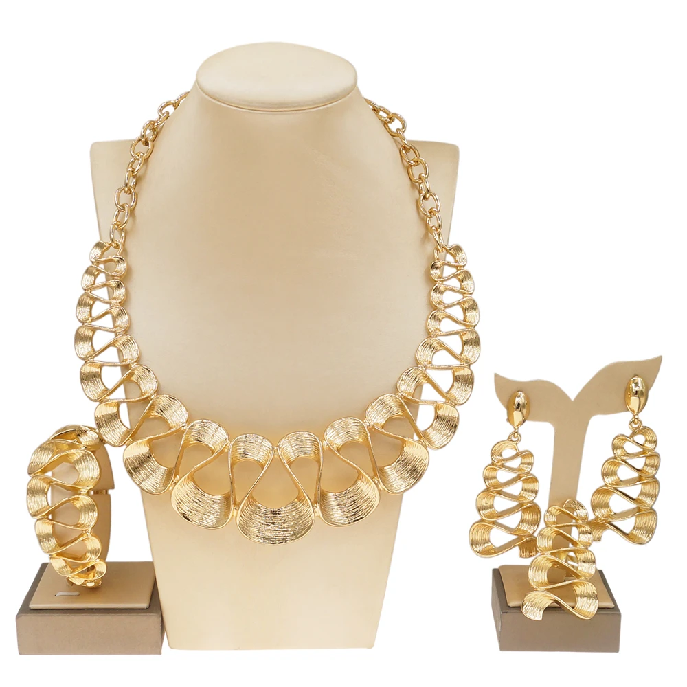 New In Fashion Necklace Earrings Nigerian Wedding Brazil Bridal Dubai Gold Jewelry Set for Women High Quality