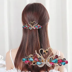 Gold Swan Hair Clips Colorful Rhinestones Headwear Novelty Swan Barrettes Beautiful Woman Hair Accessories Mixed Color Wholesale