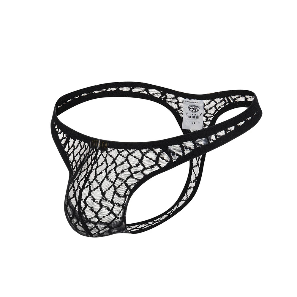 Sexy Men\'s Transparent Lace Mesh Panties Thongs Breathable G-String T-Back Underwear Pump Man Brazilian Thong