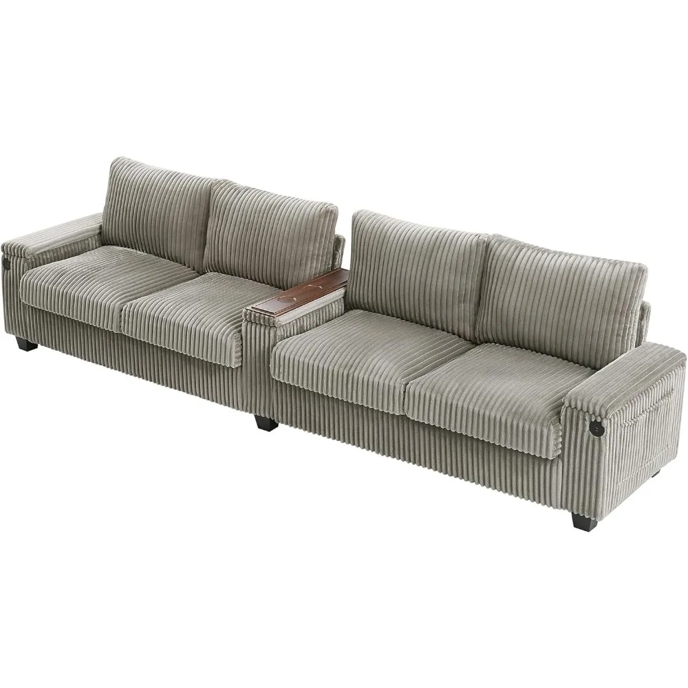 ذراع تخزين قابل للتحويل، أريكة سروال قصير بأربعة مقاعد مع حاملات أكواب قابلة للطي وميزات تخزين مخفية