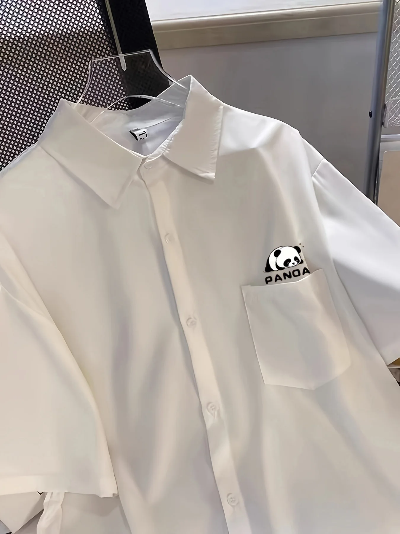 Summer New Trendy Men's Fashion Casual and Simple Short-Sleeved Shirt Featuring a Playful Cartoon Panda Print