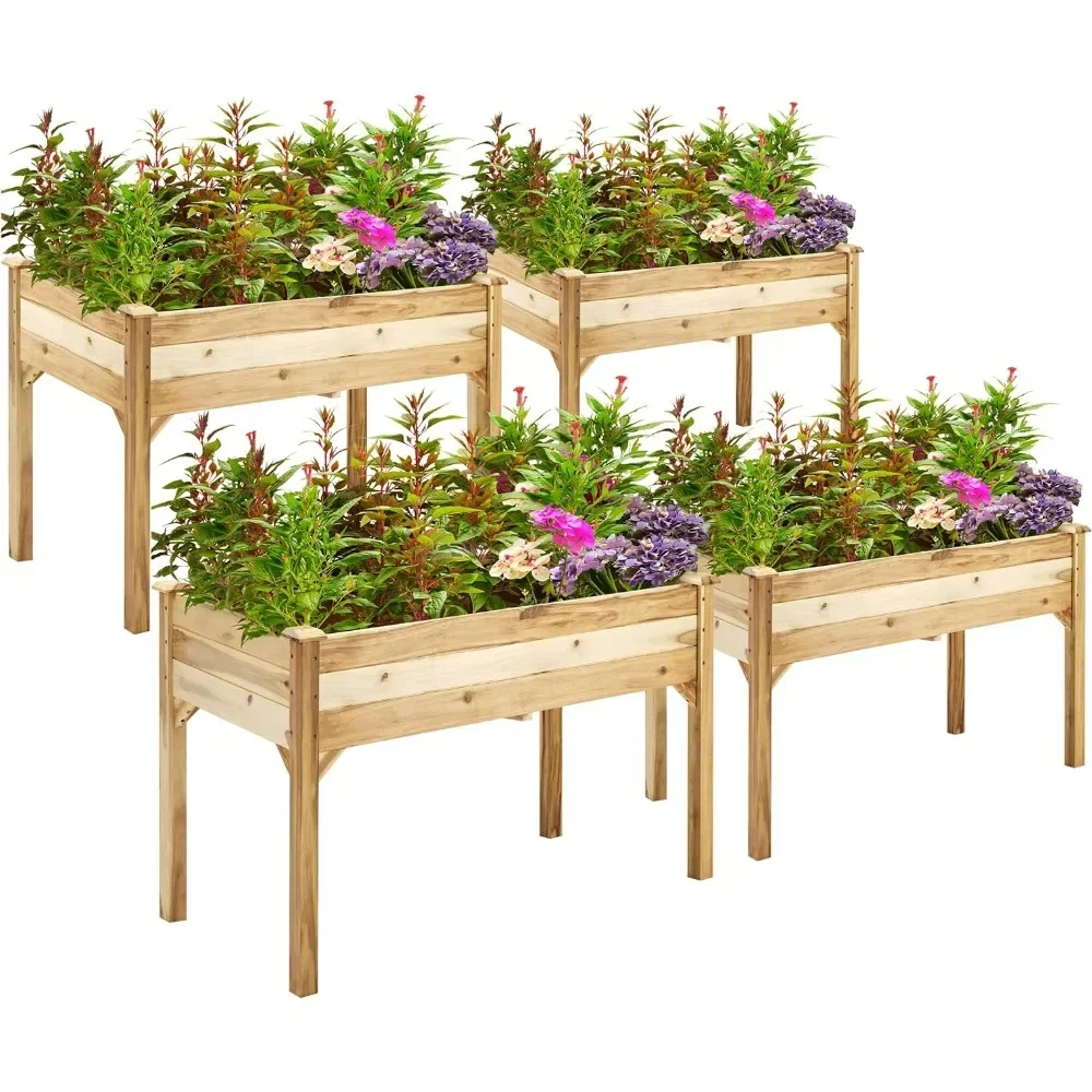 4PCS 48 x 24 x 30 in FSC-Certified Acacia Wood Raised Garden Bed - Elevated Planter Box with Legs, Plant Stand Outdoor