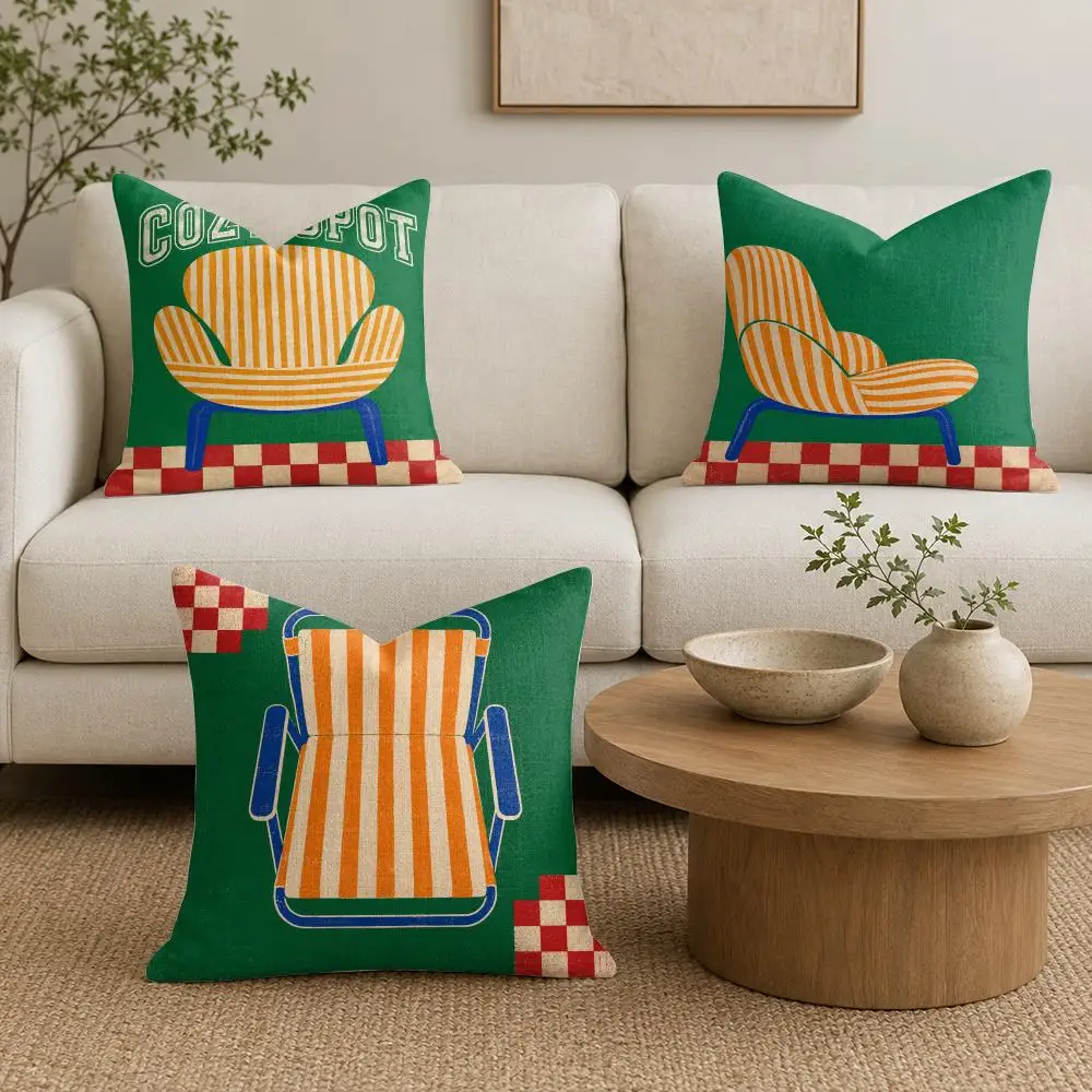 Cozy Spot Chair Cushion Cover Organic Linen Throw Pillow Cover - Double-Sided Print Breathable Cushion Case Home Decor