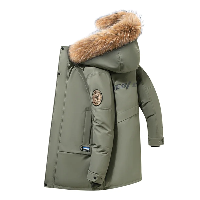 Manteau en duvet multi-poches à capuche coupe-vent pour homme avec col en fourrure, veste Parka, blanc, canard, chaud, épais, mâle, hiver, mode