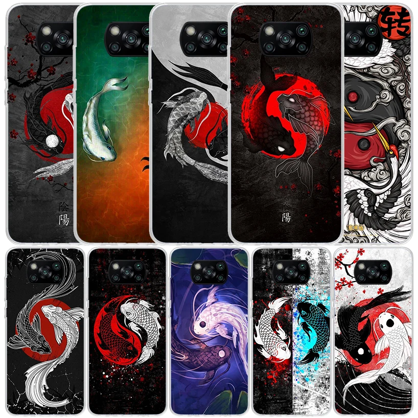 Japan Koi Fish Yin Yang Art Phone Case For Xiaomi Poco X6 X5 X4 X3 Nfc F6 F5 Pro F4 Gt F3 F2 F1 M5S M4 M3 M2 Soft TPU Back Cover