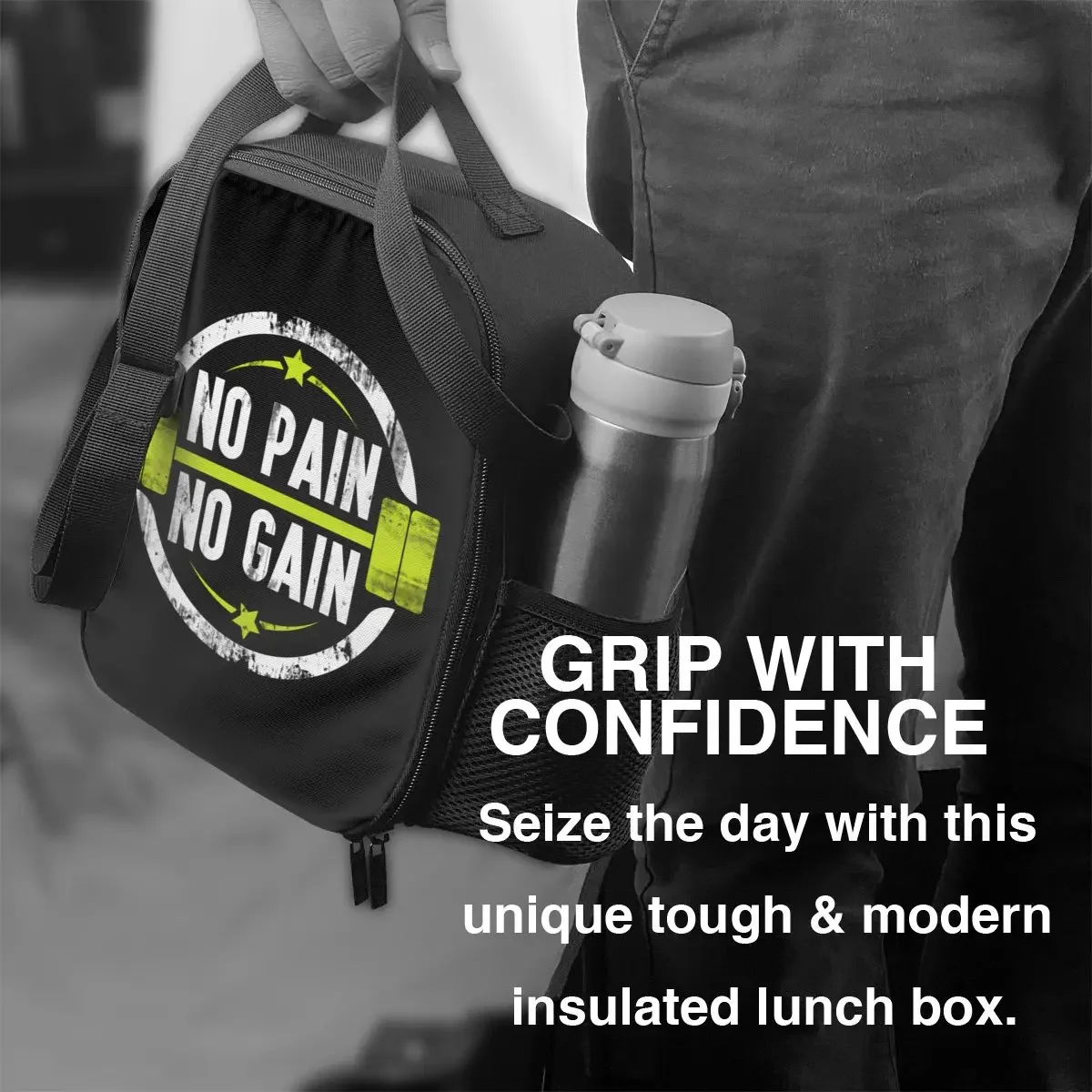 No Pain No Gain Insulated Lunch Tote Bag for Women Bodybuilding Fitness Gym Portable Thermal Cooler Food Bento Box School