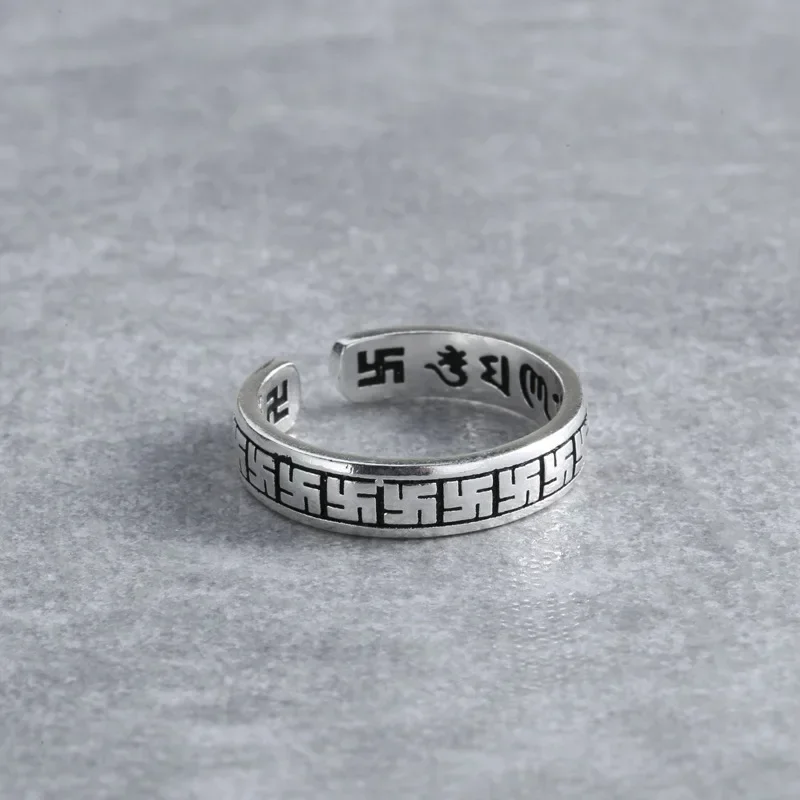 Ethnic Buddhist Symbol Six-character Mantra Adjustable Ring for Men and Women Alternative Religious Jewelry