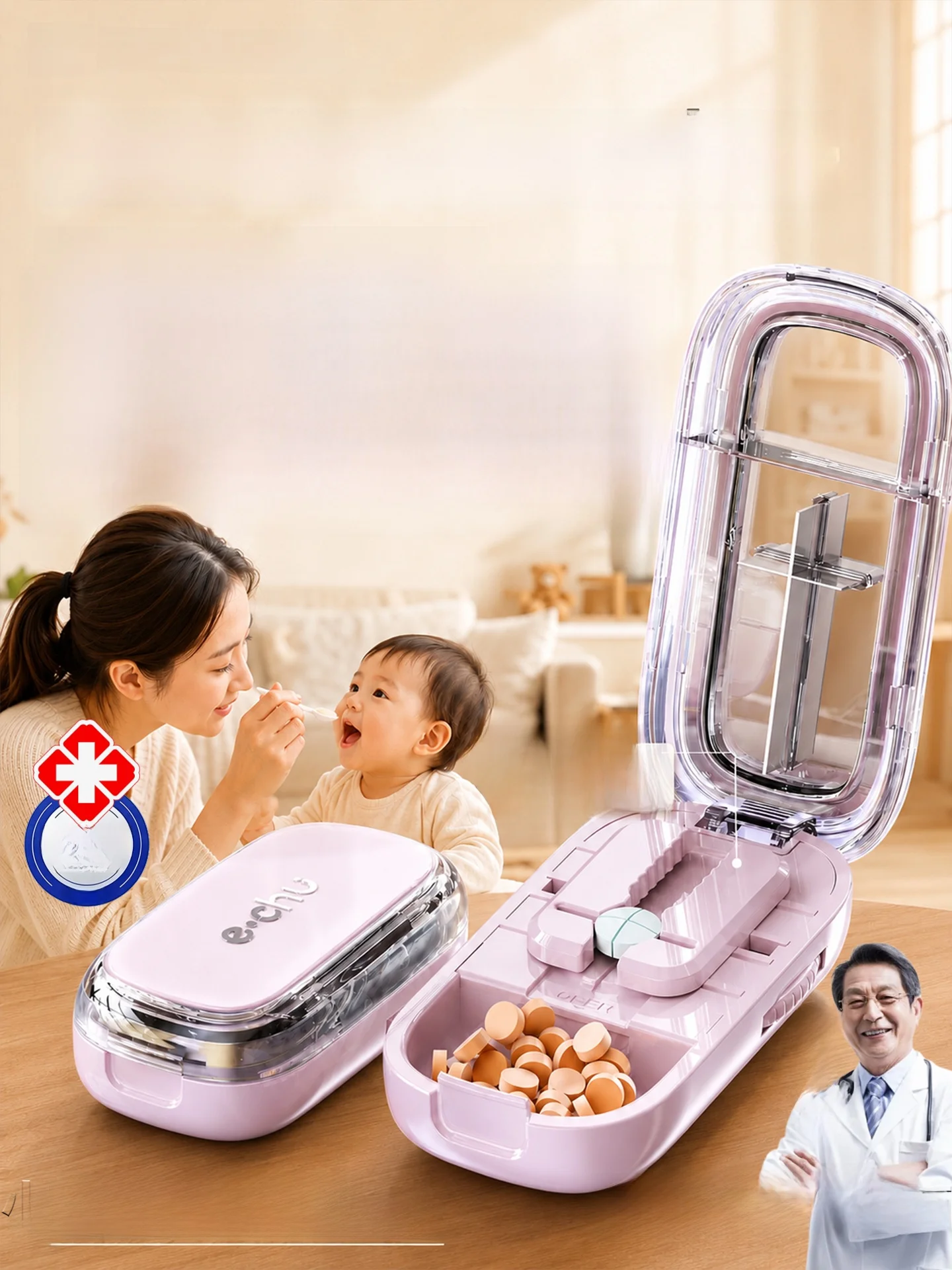 携帯用食品グレードベビー多機能ピルカッター精密分割-2ピルボックス収納オーガナイザー（薬用）