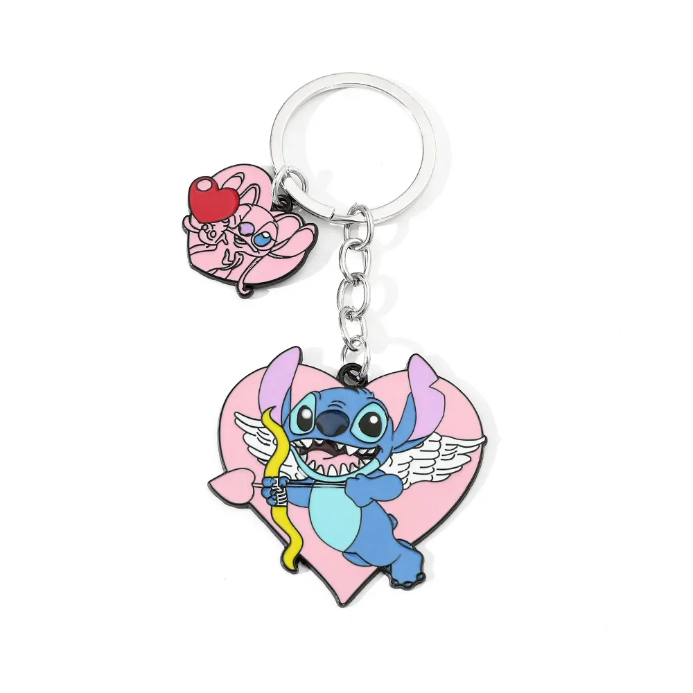 Disney Stitch Love Cupid Keychain Cute Alloy Dripping Enamel Girls Delicate Bag Pendant Couple Gift Christmas Tree Decoration