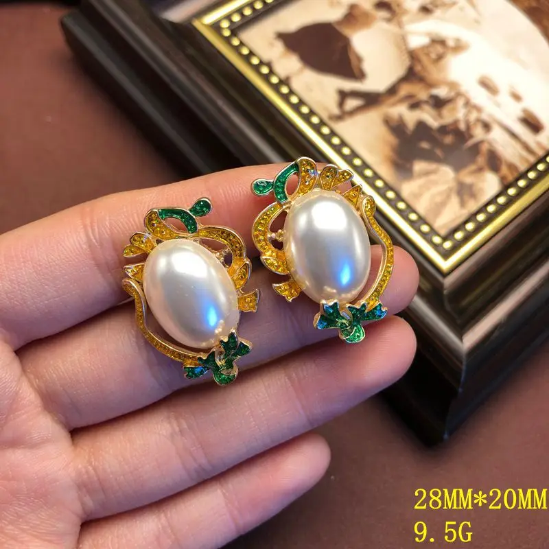popular pearl inlaid enamel glaze design simple earrings fashionable  винтажные серьги earrings jewelry