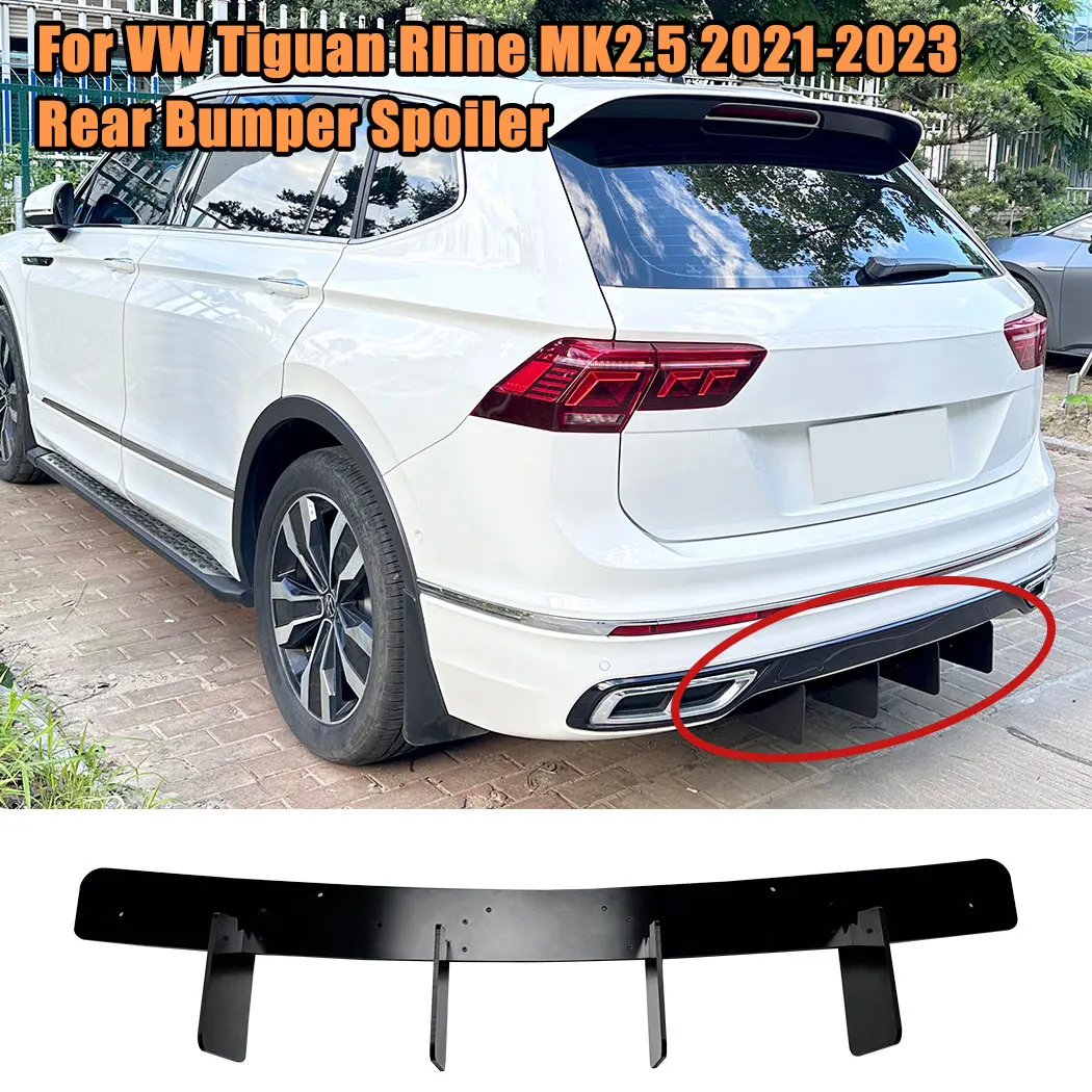 Car Rear Bumper Lip Spoiler Tail Wind Blade Diffuser For VW Tiguan Rline MK2.5 2021-2023 Auto PP Glossy Black Exterior Modified