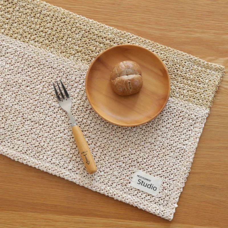 2PCS Color Blocked Woven Placemats Southeast Asian Style Home Dinner Mat, Wedding Party Desktop Decoration