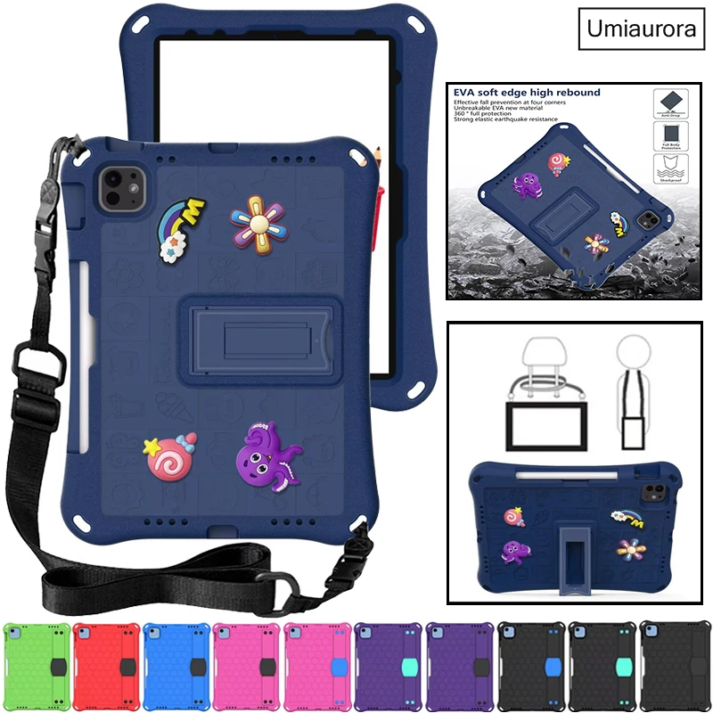 

Для IPad Mini 6 Air 9.7 7th 8th 9th 10.2 10th 10.9 11-го поколения A16 Pro 11-дюймовый M2 M3 M4 Детский противоударный чехол для планшета EVA Подставка Funda