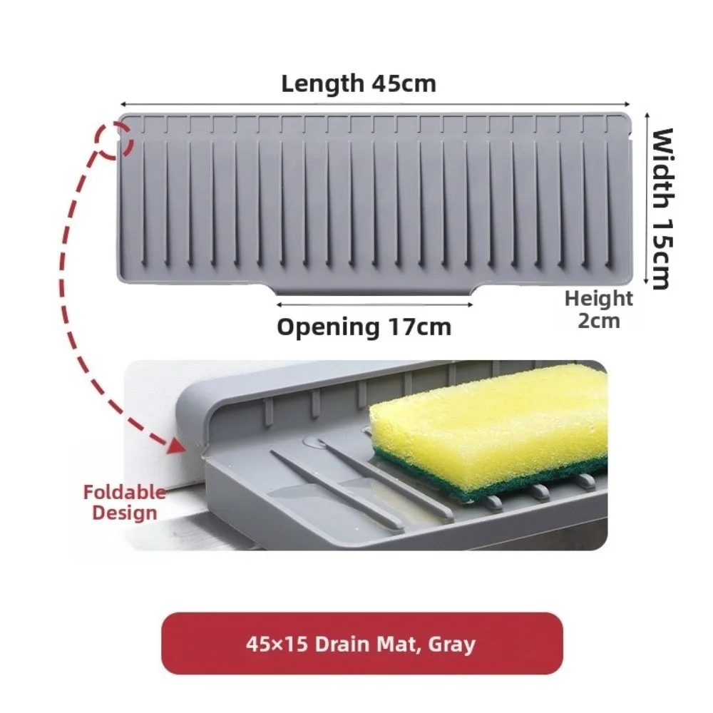 Silicone Sink Splash Guard Narrow Edge Water Drain Kitchen Sink Protector Water-Resistant Flexible Foldable Sink Pad