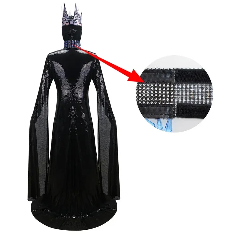 Disfraz de Reina Malvada para mujer, Reina de la nieve, Anime blanco, Cosplay malvado, vestido largo negro de fantasía, corona, traje de Carnaval de Halloween