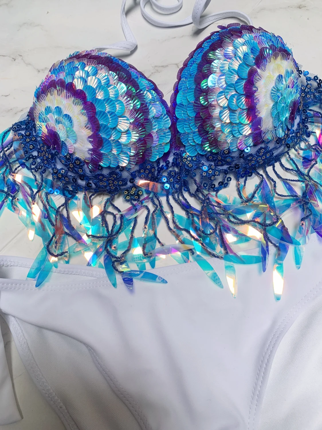 手作りラインストーンタッセルペンダント水族館パフォーマンスブラジャーダイビングマーメイド水着マーメイドスパンコールコルセット