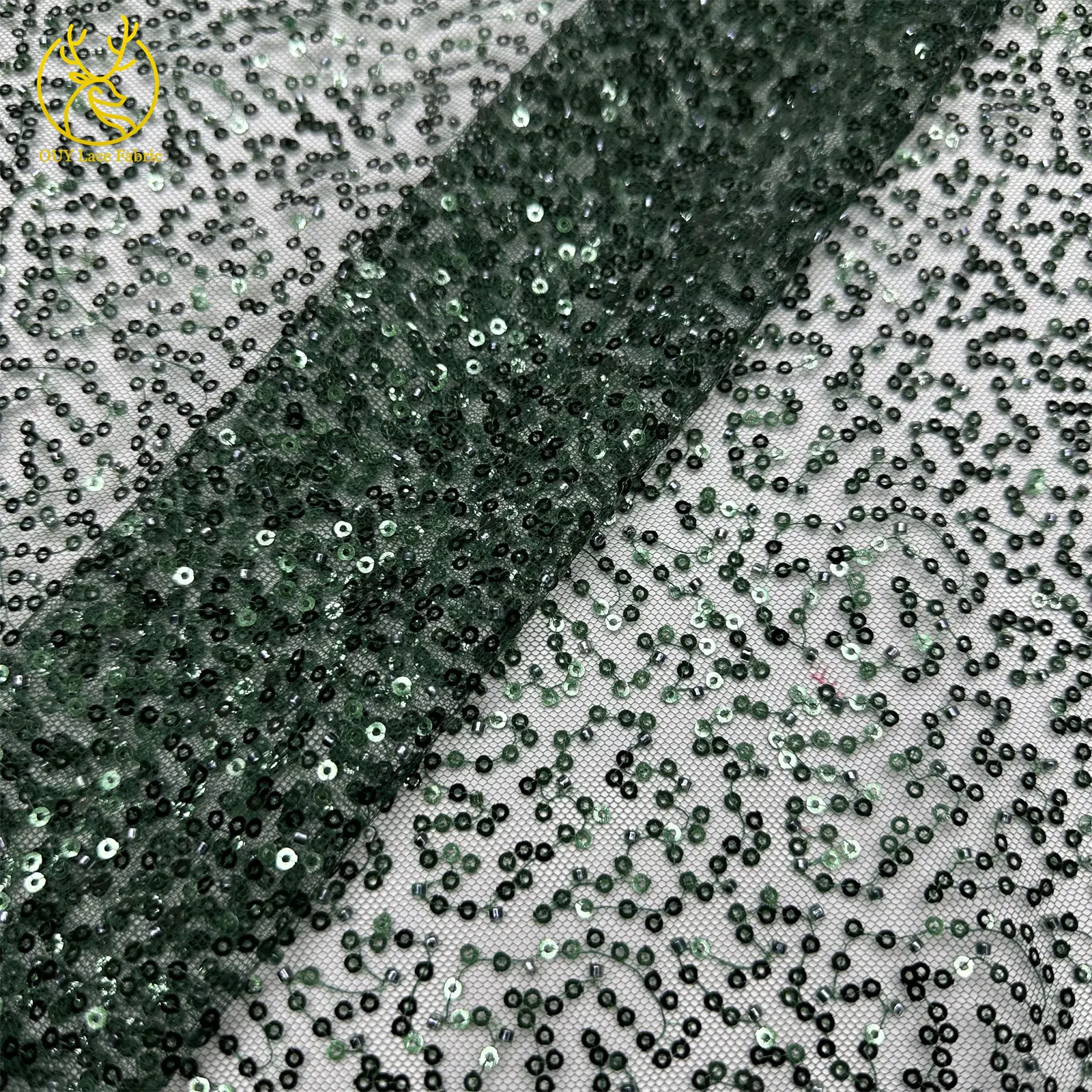 Großhandel Afrikanischer Perlen-Pailletten-Netzstoff 2026 Hochwertige Nigerianische Tüllspitze für Hochzeitskleider und Partykleider 5 Yards – Detail 9