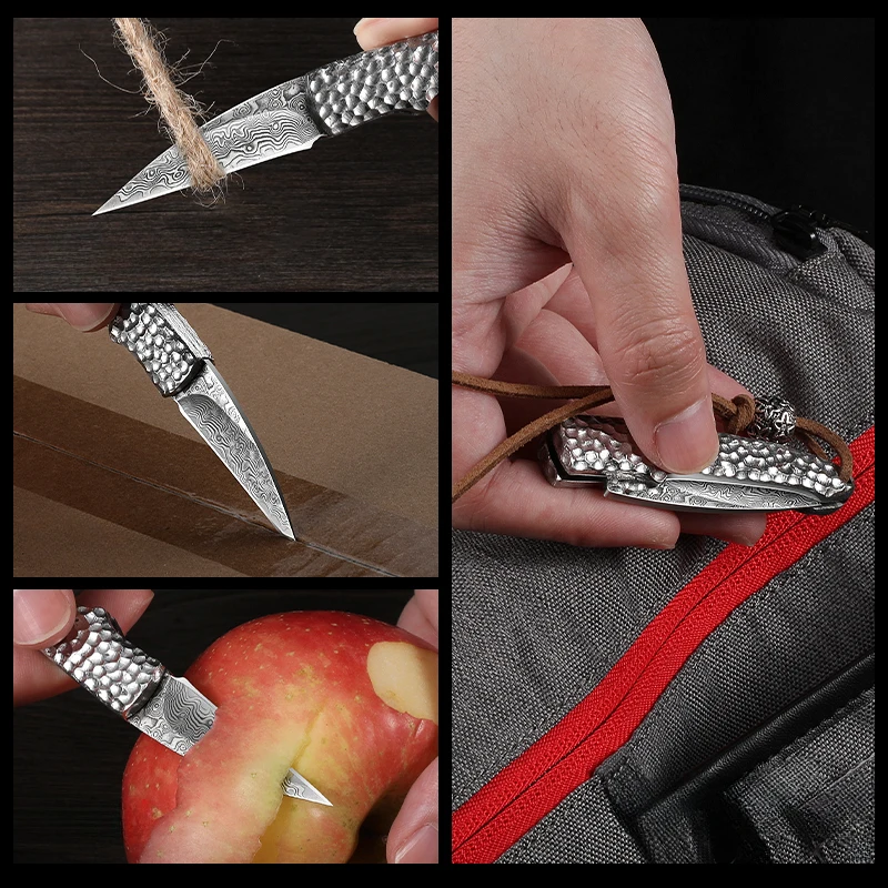 PLYS High end Damascus steel knife, multi-function fruit knife, folding portable outdoor knife, gift box set knife tool