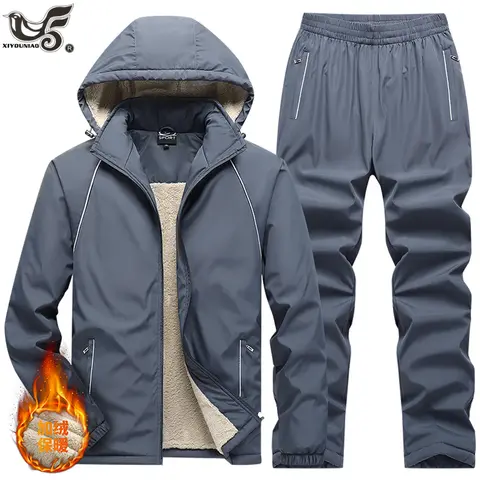 Set caldi foderati in pile da uomo - Tuta sportiva in due pezzi allentata casual autunno inverno Uomo Giacche a vento da esterno Tute per il padre
