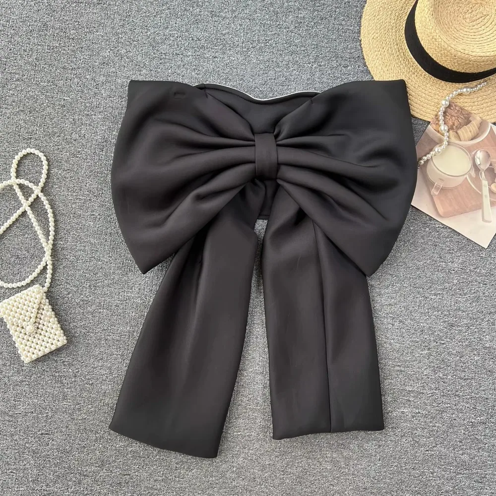 Women Hotsweet Sleeveless Sexy Zipper Chic Three-dimensional Butterfly Bow Slim Strapless Tank Top High Street Autumn Clothing