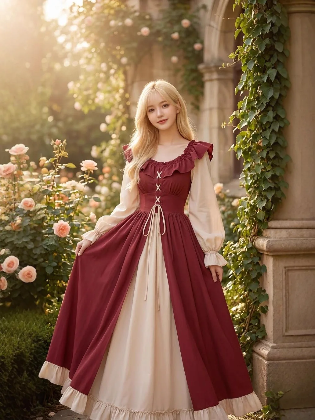 

Medieval Renaissance Dress Long Sleeve Fairy Vintage Court Gown