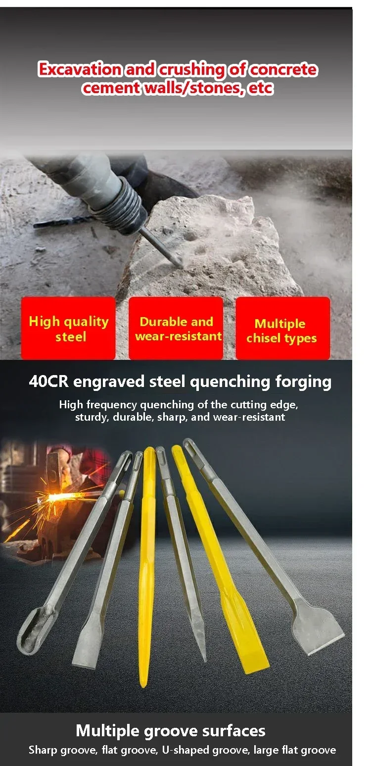 SDS PLUS Shank Electric Hammer Masonry Point Groove Flat Chisel Drill Bit For Tile Cement Concrete Brick Stone Elbow Widening Dr