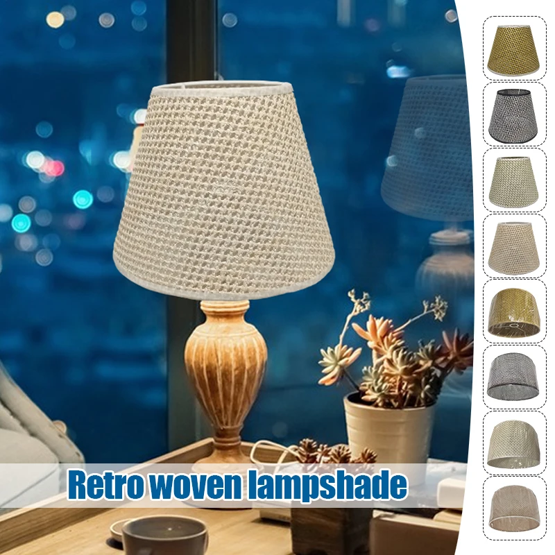 Imitation Rattan Weave Lamp Shade Handwoven Lampshade Chandelier Table Clip Drum Ceiling Lamps Floor Bedside Decor Light Cover