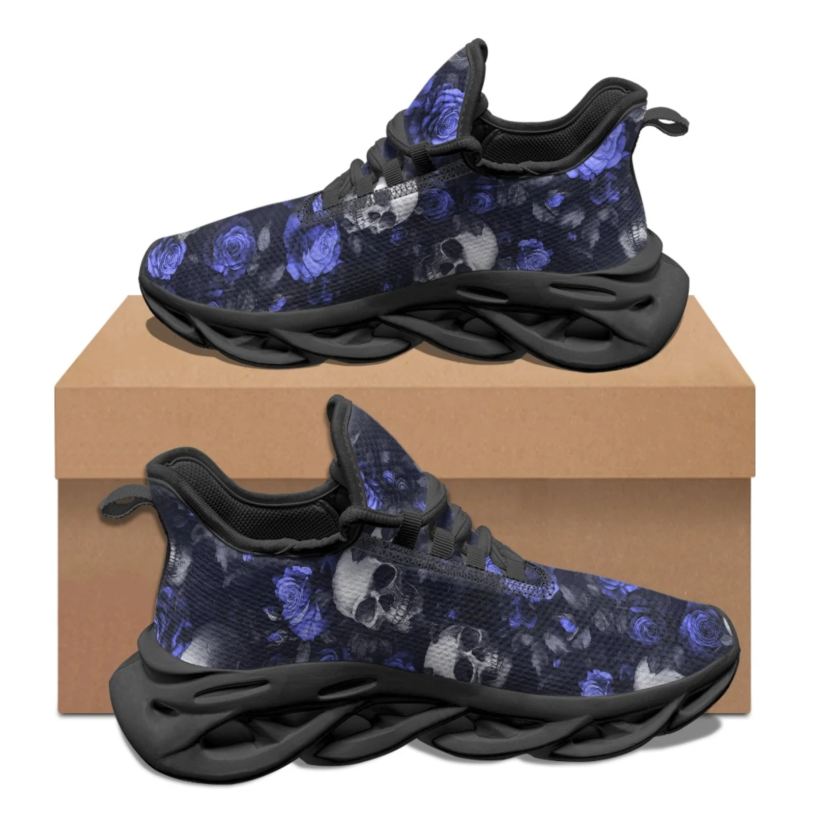 PENSTROLL Blue Rose Skull Men's Running Shoes Mesh & EVA Fashion Sneakers Casual Athletic Shoes for Teens