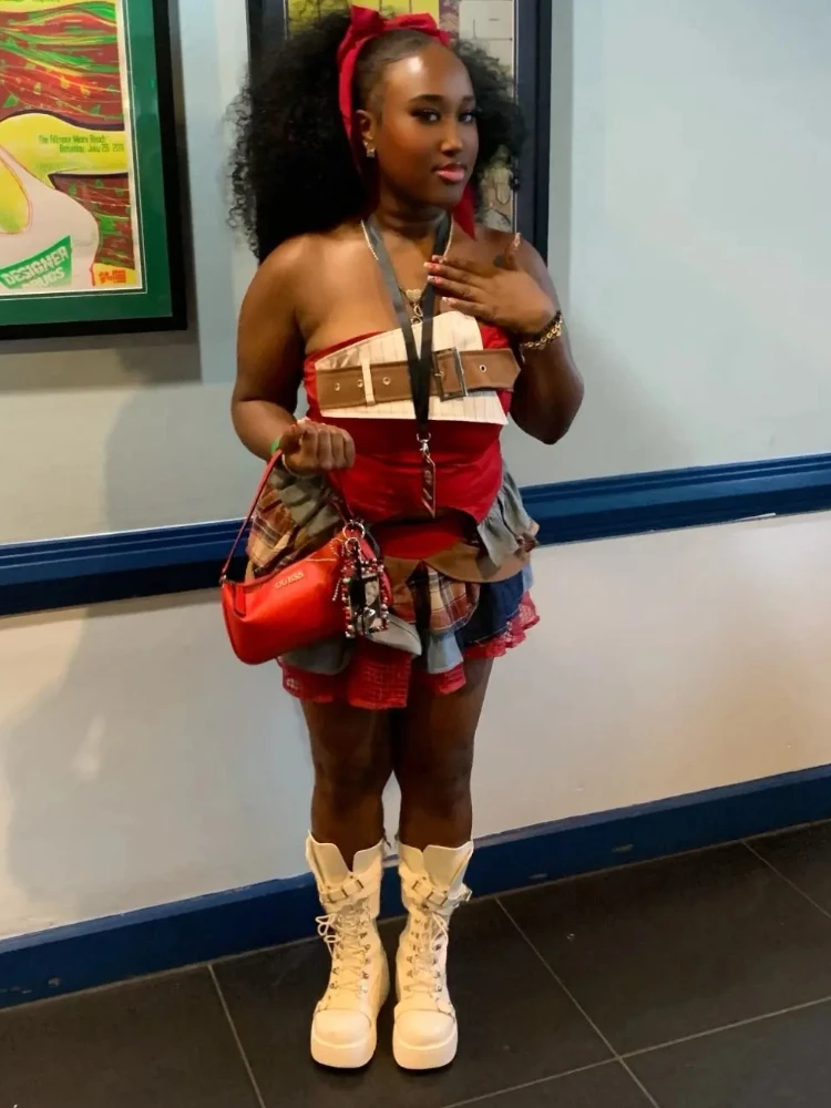 

Летний элегантный женский комплект из 2 предметов в консервативном стиле, готический дизайн, винтажный мини-юбка, костюм, женский шикарный корейский поплюар, одежда 2025 г.