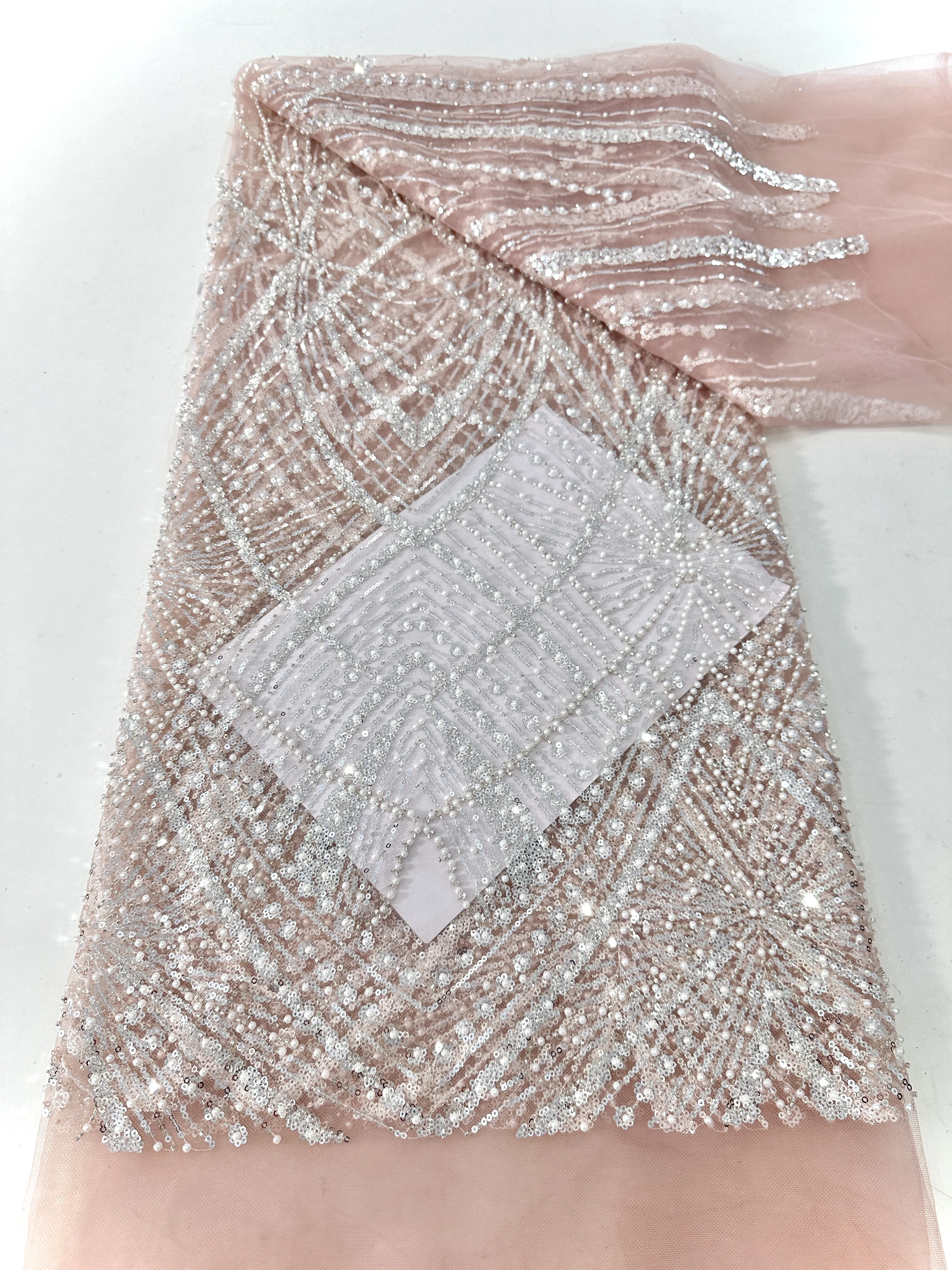 

Нигерийский тюль с бусинами ручной работы, кружевная ткань, 2025, роскошная африканская кружевная ткань с блестками для жениха, свадебные платья для невесты