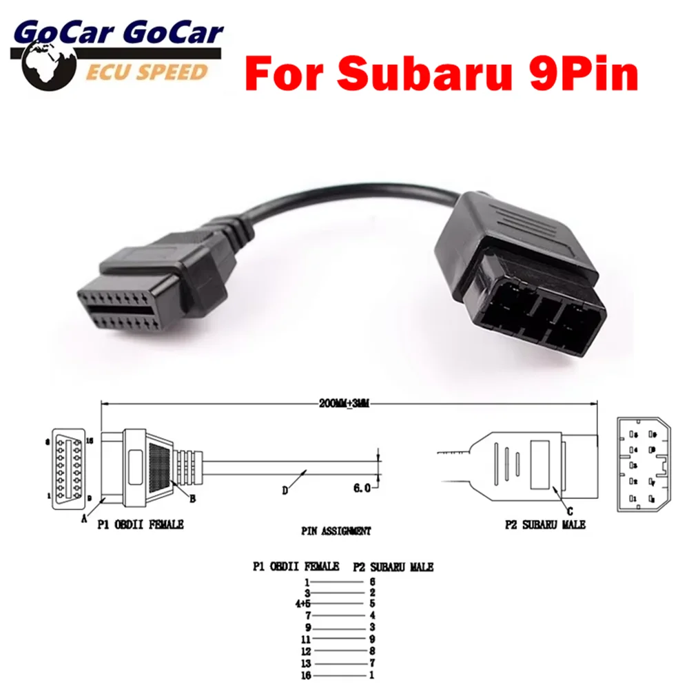 Professional For Subaru 9pin cable OBD to OBD2 16 pin lead Diagnostic interface cable Super practical 9 pin OBD2 Extension Cable