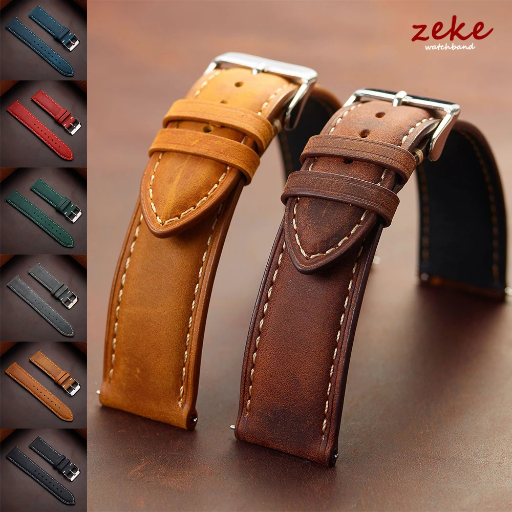 Cowhide Watch Strap 14mm 16mm 18mm 20mm 22mm 24mm Retro Dark Brown Quick Release Watchband for Samsung Galaxy Watch 8/7/6/5/4