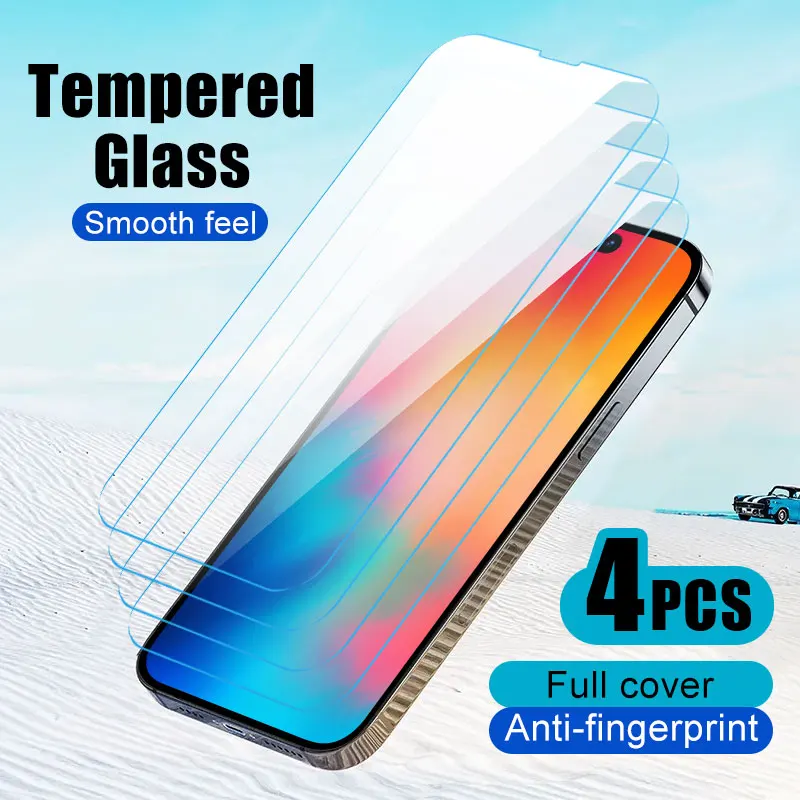 

4pcs Tempered Glass Phone Screen Protector For iPhone 16 15 Plus Glass Smartphone 14 13 12 11 Pro Protective Film X XR XS Max