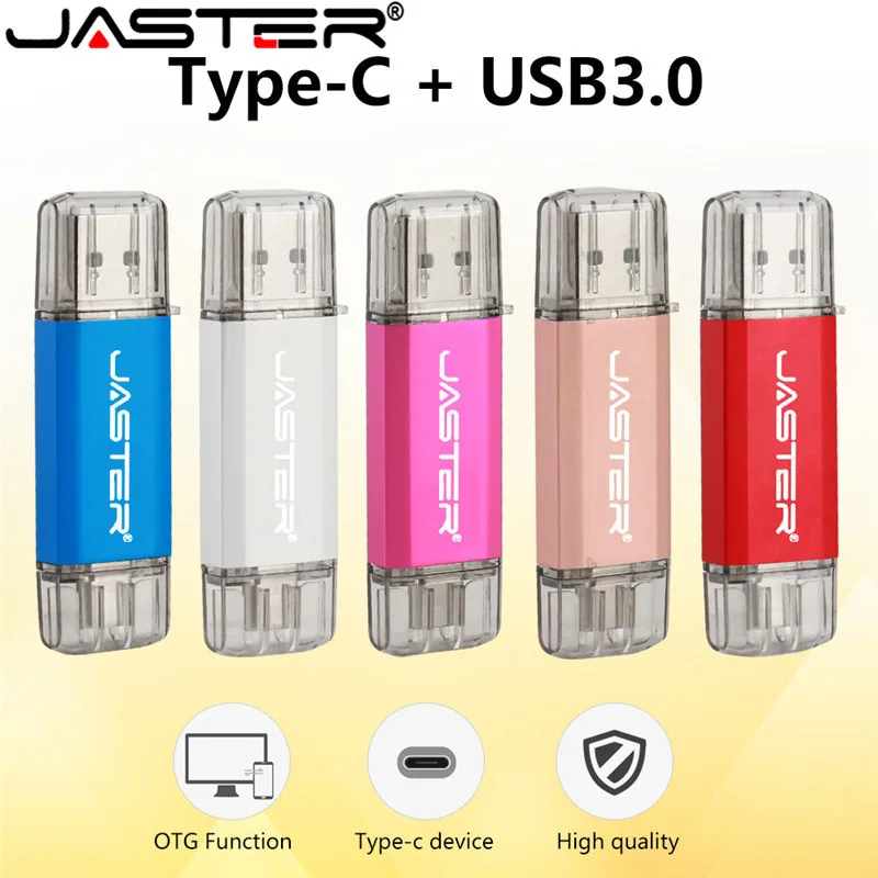 JASTER Free LOGO OTG Pen Drive 2 in 1 USB Flash Drive USB 3.0 & Type-C & Micro USB Stick 64GB 32GB 16GB High Speed Pendrive