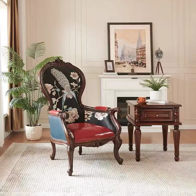 HT  leather tiger chair solid wood single sofa living room full  leisure chair Ready to ship and purchase with peace of mind