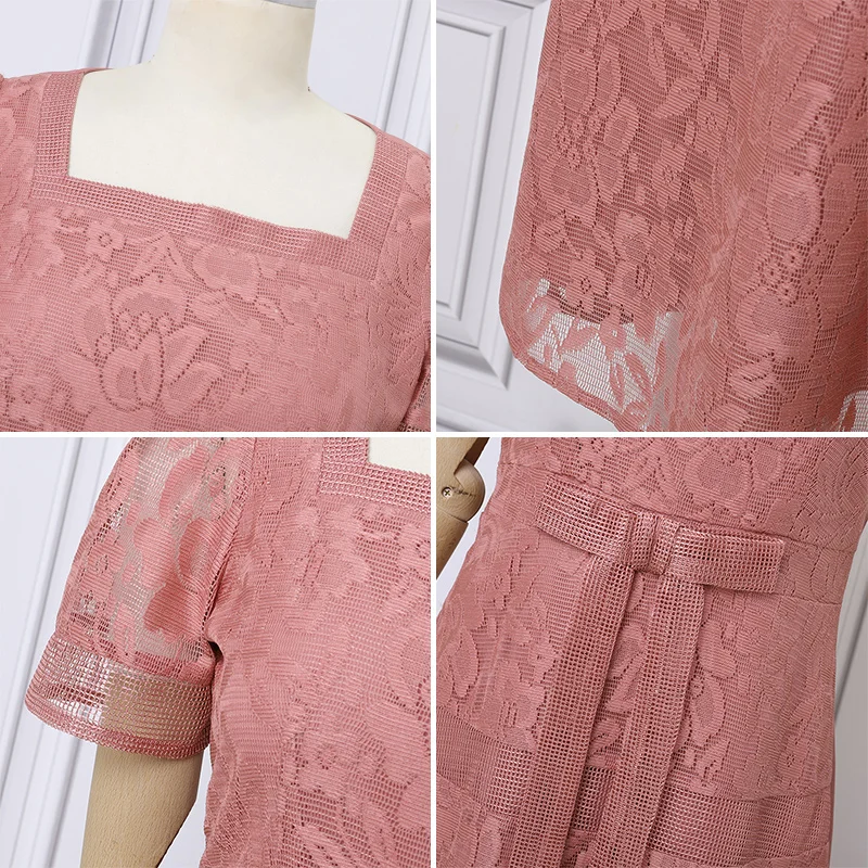 ZANZEA-Vestido largo elegante con cuello cuadrado para mujer, Vestidos por debajo de la rodilla de retales de encaje, vestido veraniego Sexy para fiesta y vacaciones de verano, bata de manga corta